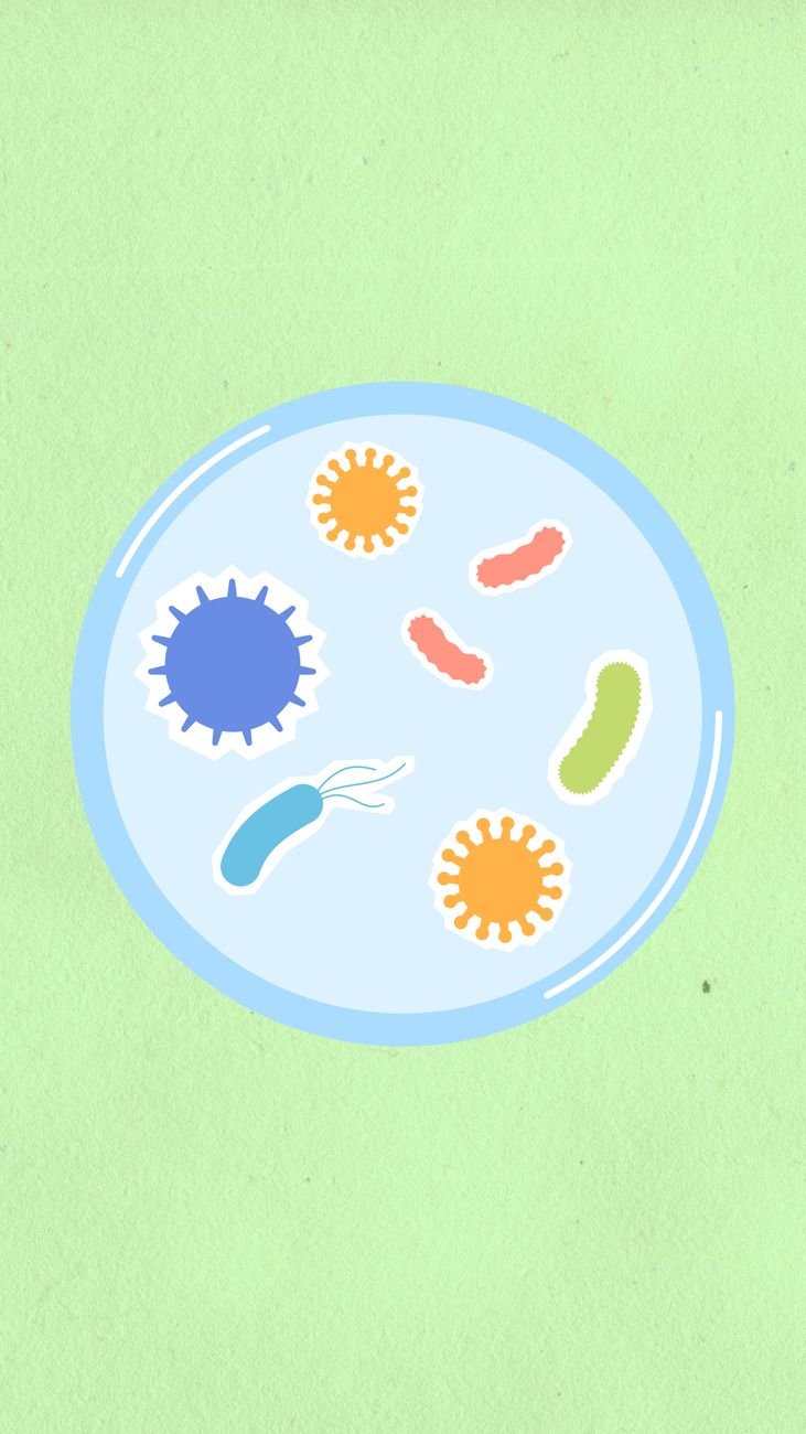 cartoon of germs in a water droplet